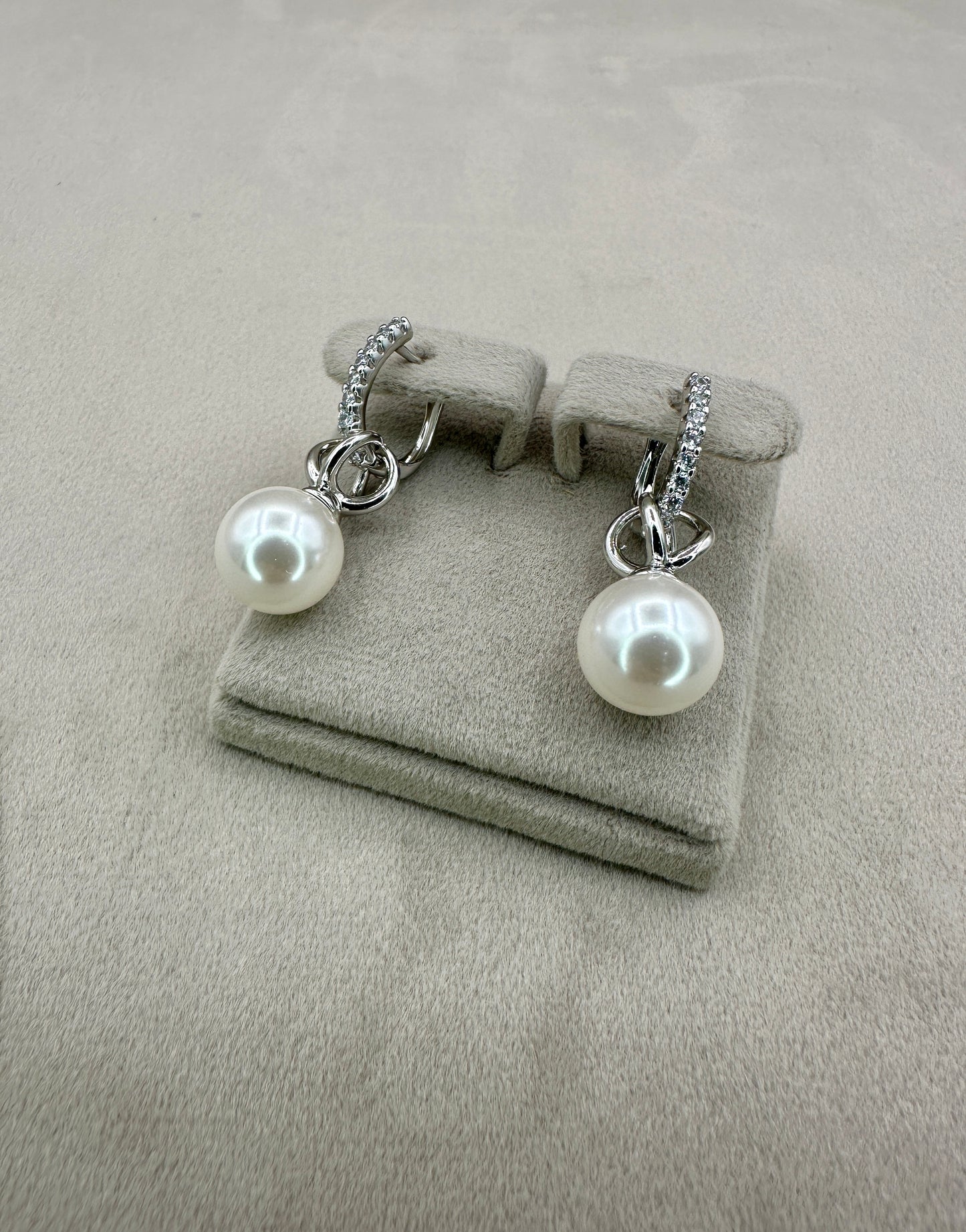 Pearl Zircon Hoop Earrings-Db8