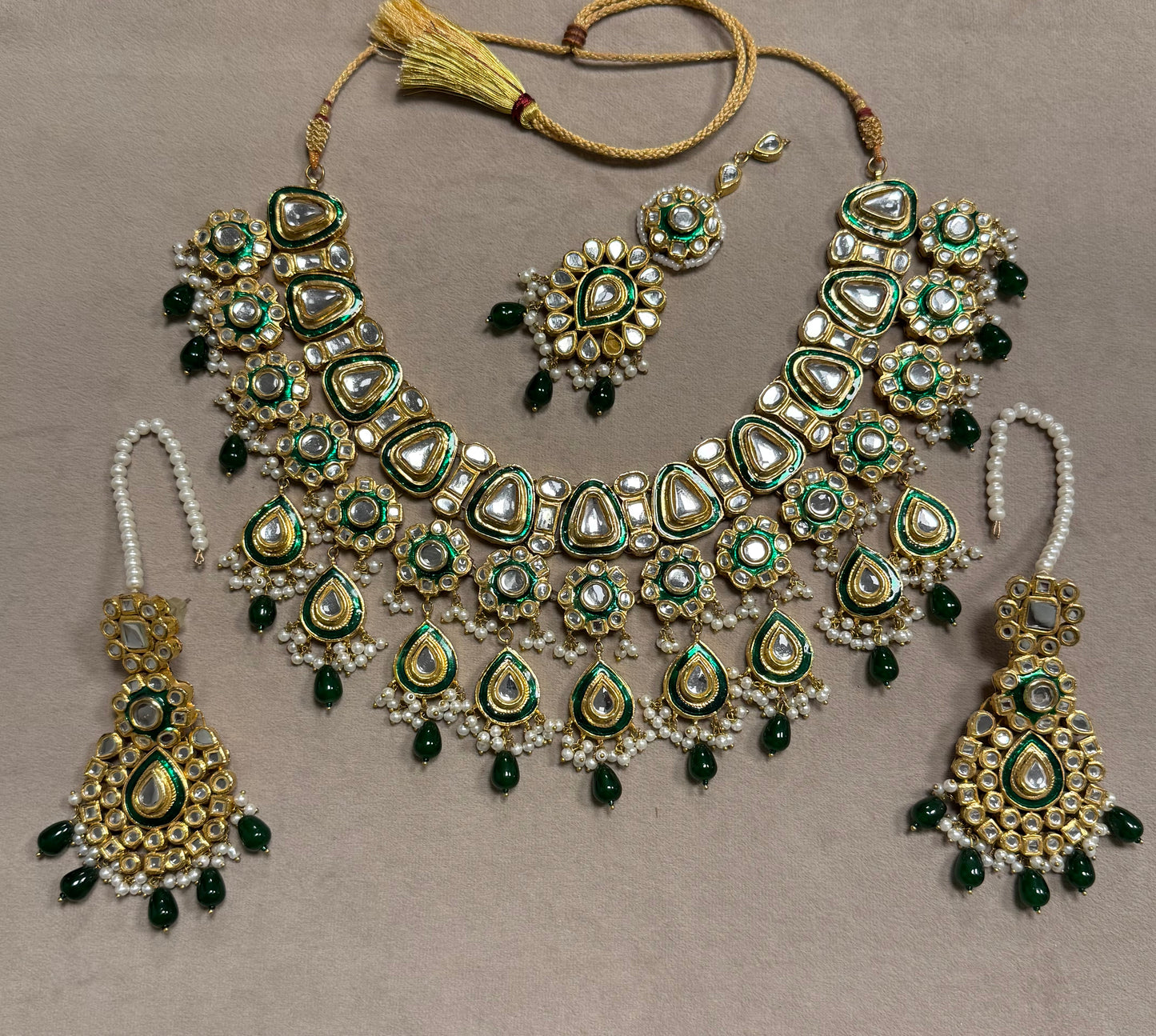 Gutka Kundan Green Meena Bridal Set-Bs66