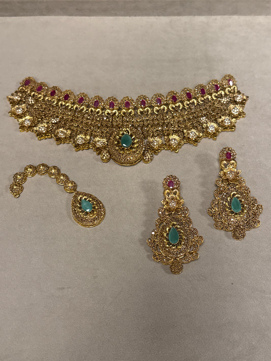 Aqua and Red Bridal Set-Bs74