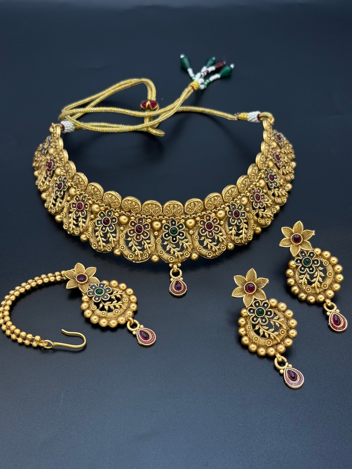 Antique Floral Meenakari Collar Set-Bs08