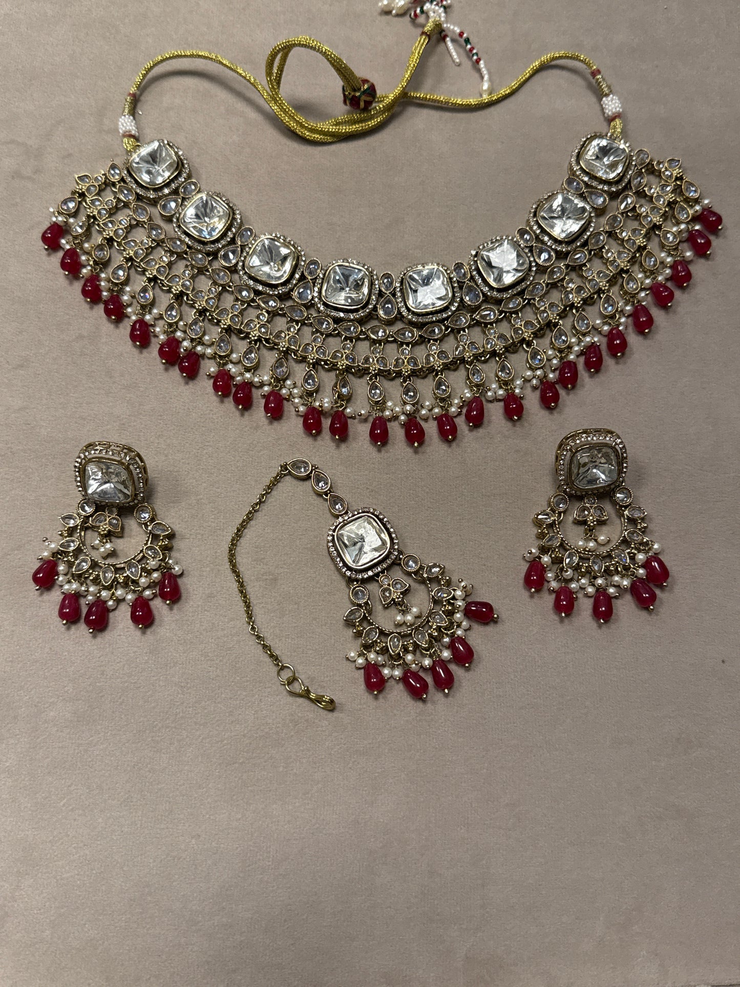 White Zircon polki style Bridal set-Bs42