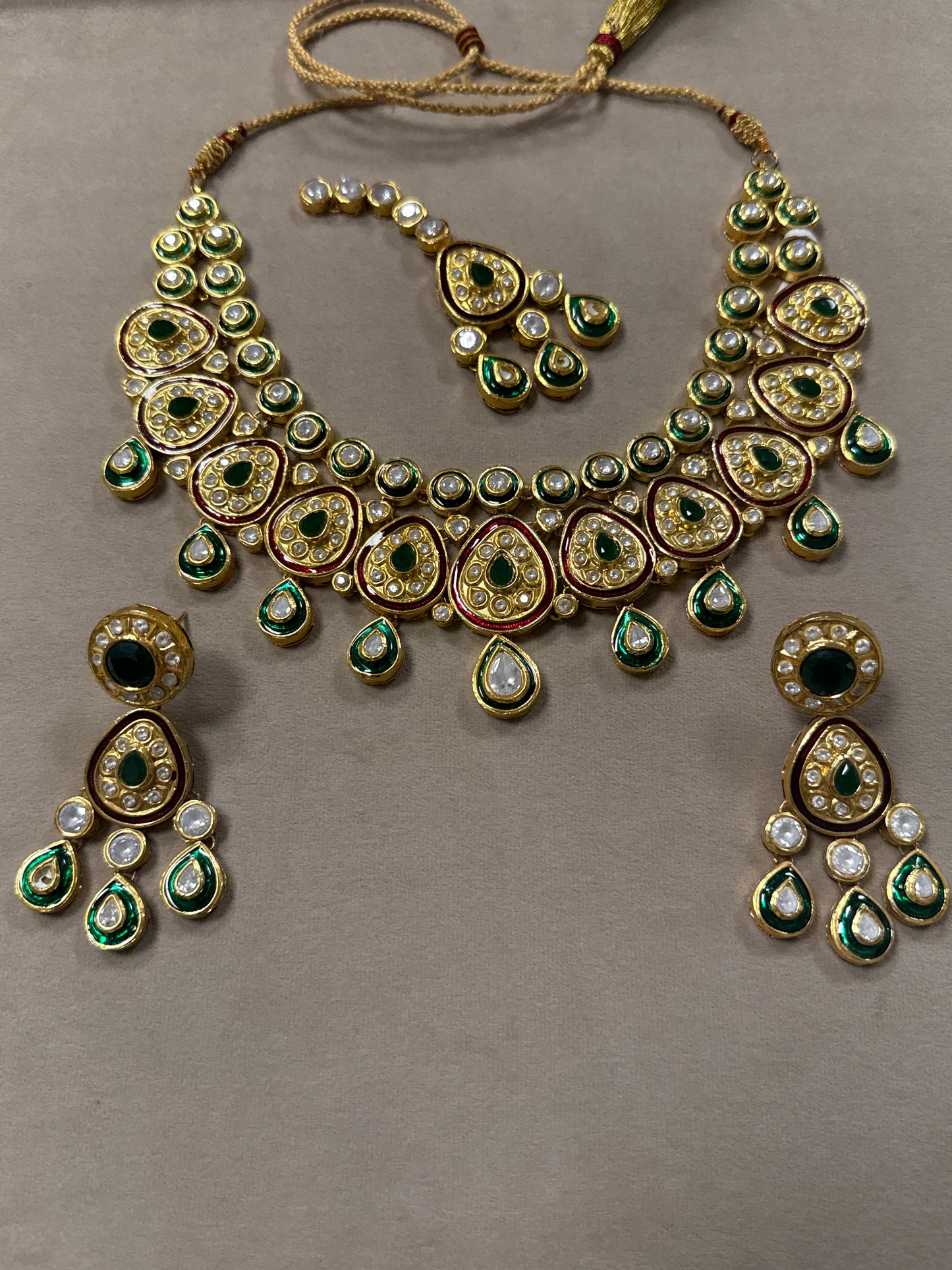 Gutka  Kundan with Green Meena Bridal Set-Bs56