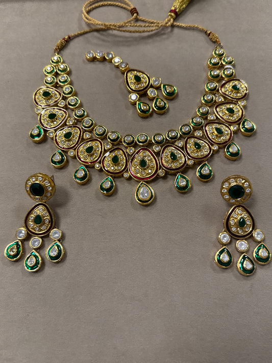 Gutka  Kundan with Green Meena Bridal Set-Bs56