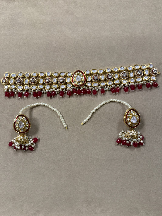 Red Meena Gutka Kundan Bridal Set-Bs58