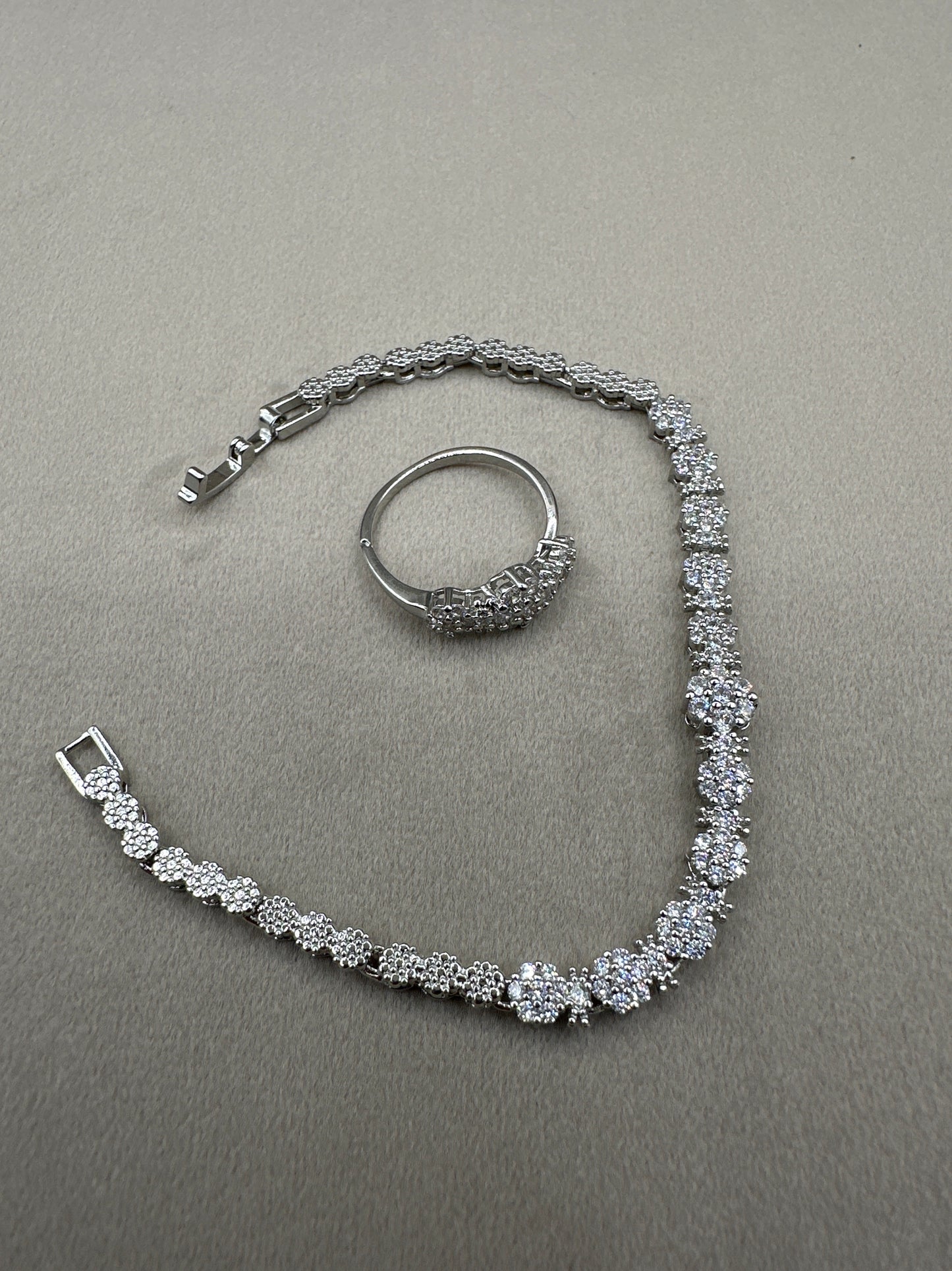 Tennis Zircon Necklace Set-with Bracelet and Ring-Rhodium Plated-Ns2