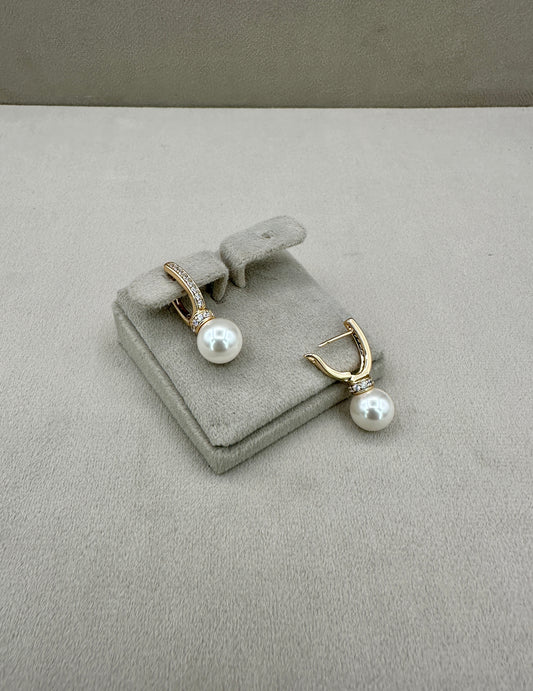 Zircon Pearl Hoop Earrings