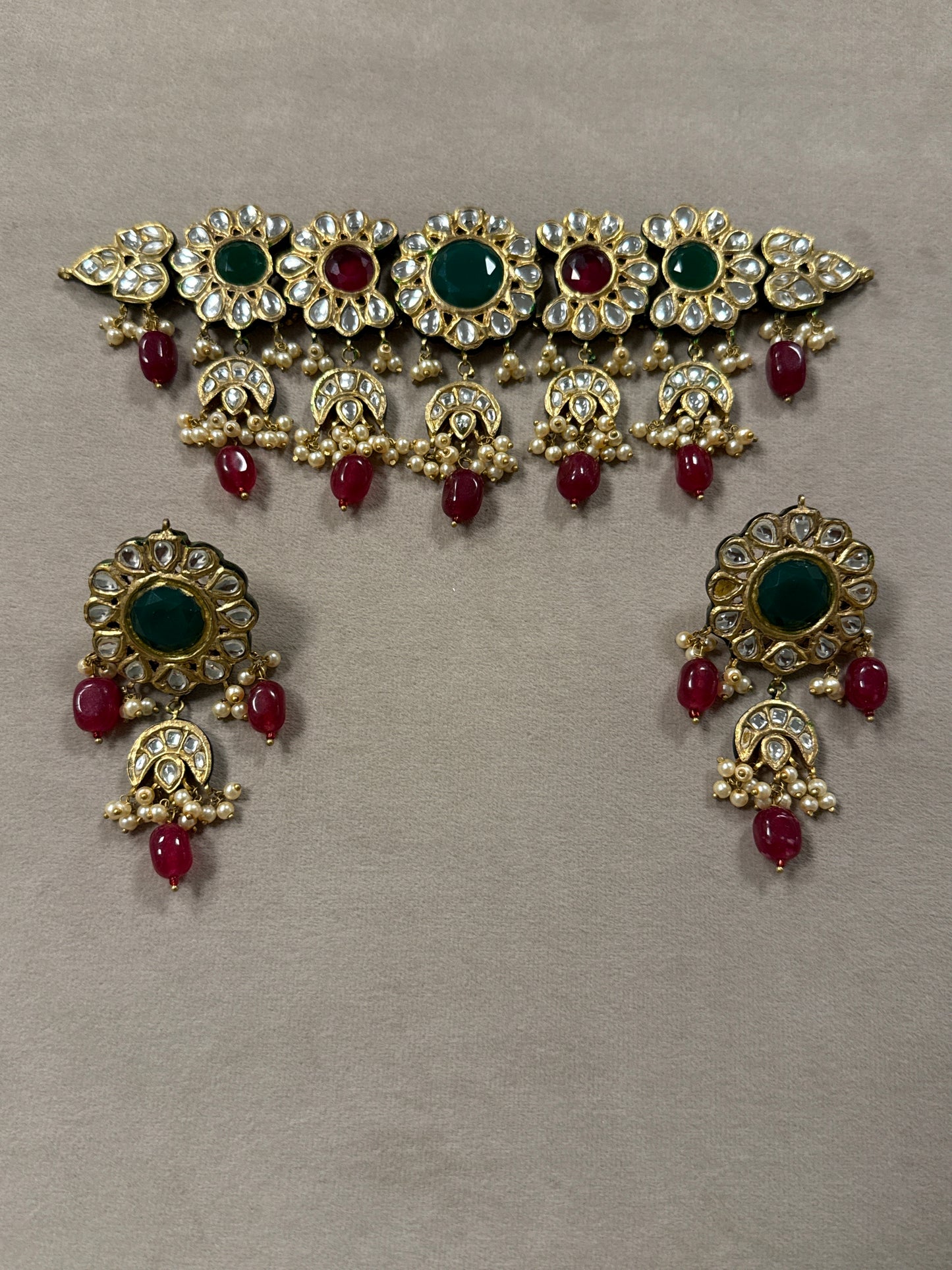 Green Red Kundan Set-Bs60