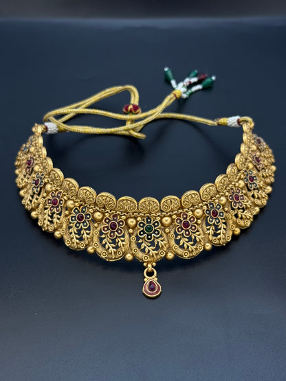 Antique Floral Meenakari Collar Set-Bs08