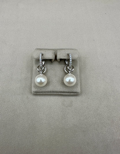 Pearl Zircon Hoop Earrings