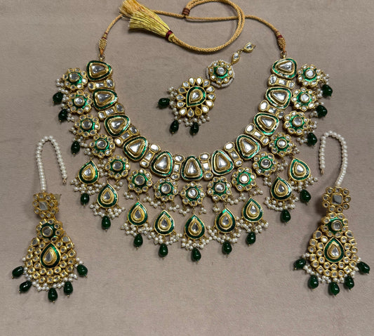 Gutka Kundan Green Meena Bridal Set-Bs66