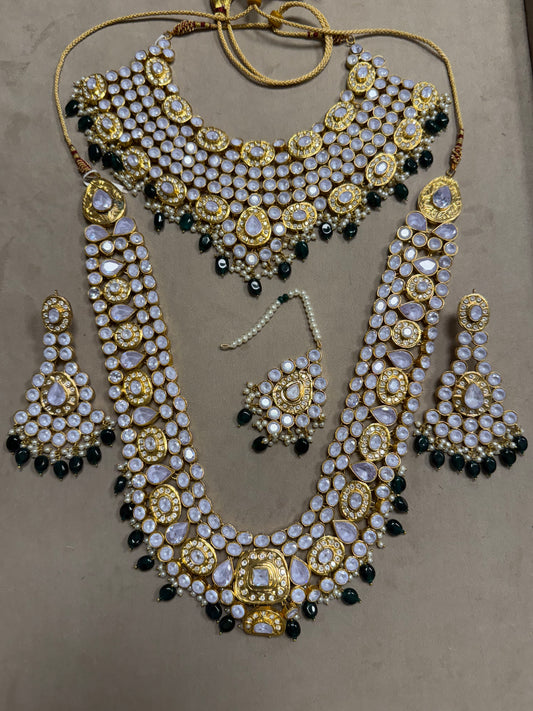 Gutka Kundan Green Bridal Set-Bs67