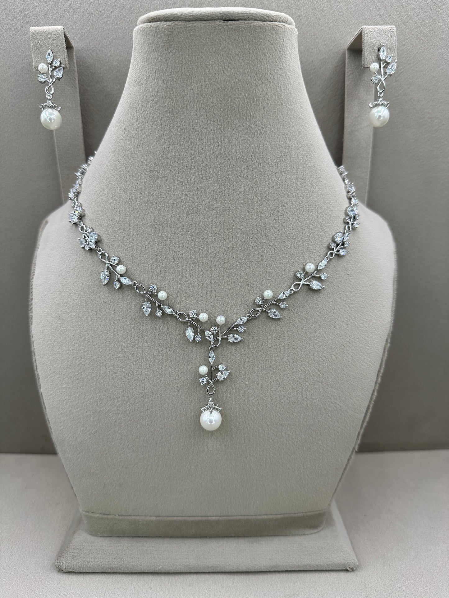 Pearl Zircon Set-leaf style-Ns7