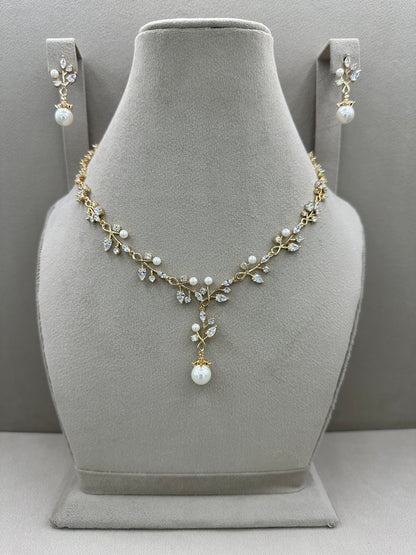 Pearl Zircon Set-leaf style-Ns7