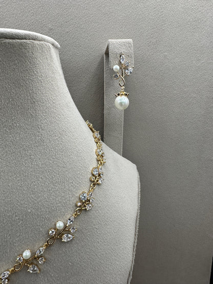 Pearl Zircon Set-leaf style-Ns7