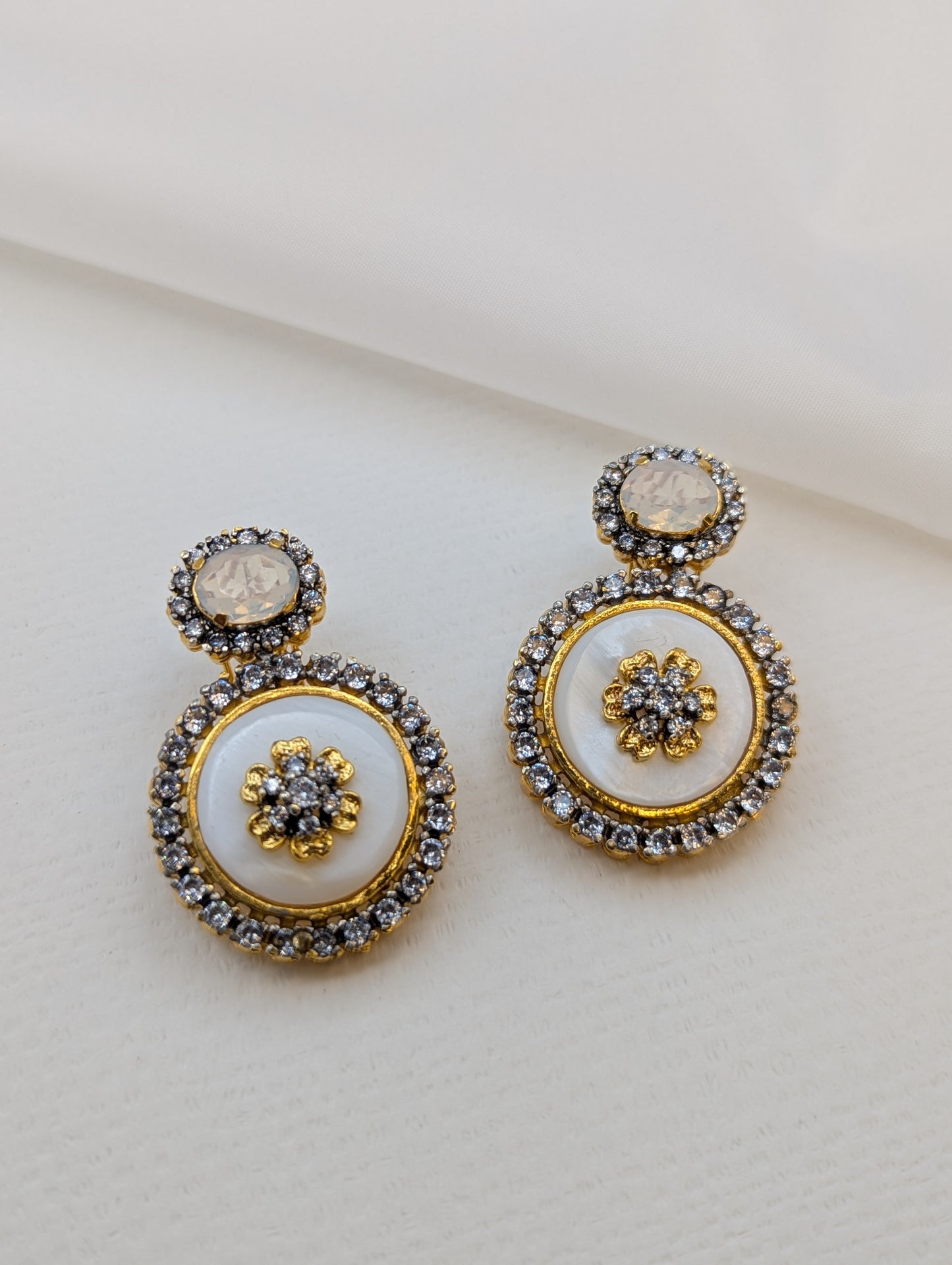 Mother of Pearl Zircon Earrings-ER15