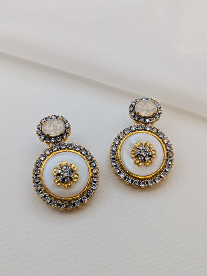 Mother of Pearl Zircon Earrings-ER15