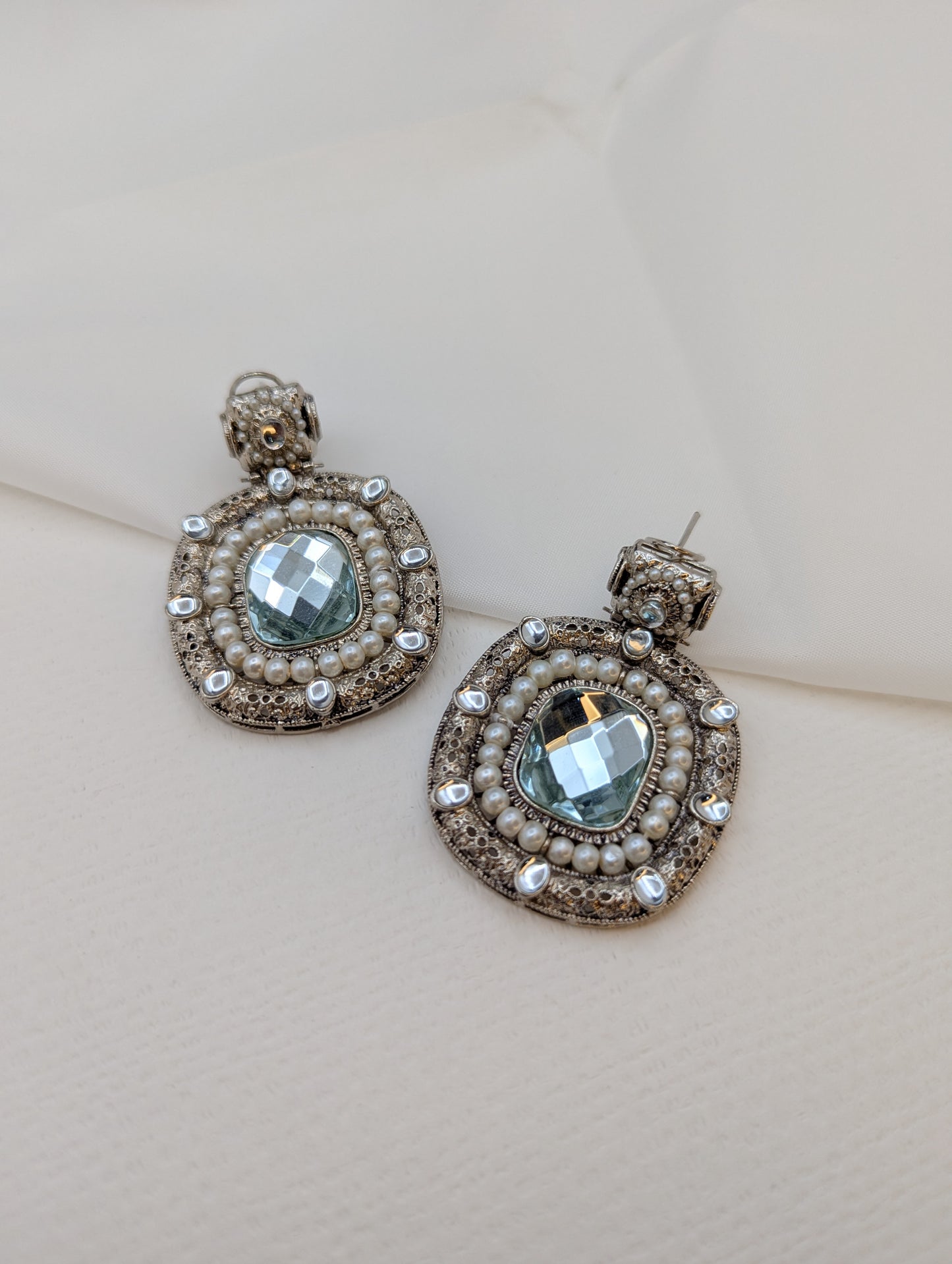 Rhodium-Plated Pearl Earrings-ER16